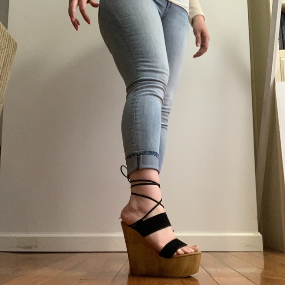 Steve Madden Beachbar Wedge Platform Black Tan 9 Suede wooden heel - Picture 9 of 16